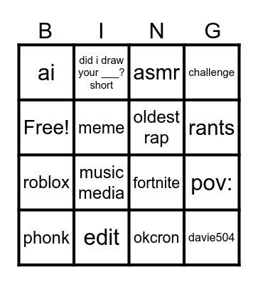 youtube bingo Card