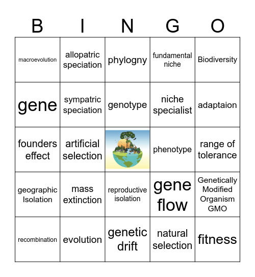 Biodiversity Bingo Card