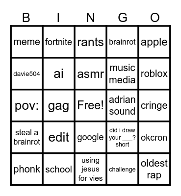 youtube bingo Card