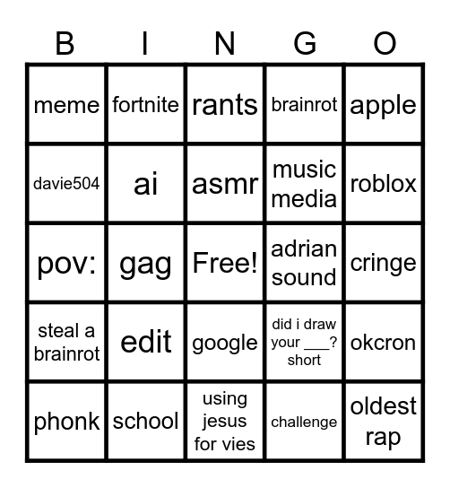 youtube bingo Card