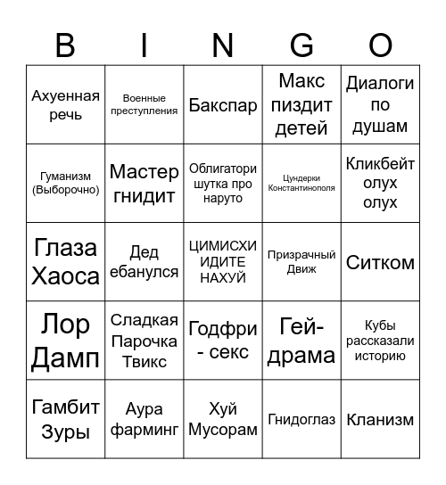 Омен вор Bingo Card