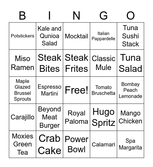 Moxies Bingo Card