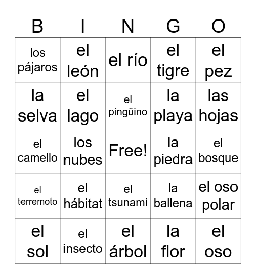 El Medio Ambiente Bingo Card