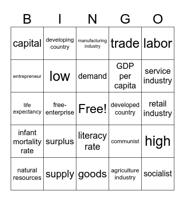 Economics Bingo Card