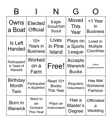 chamber bingo Card
