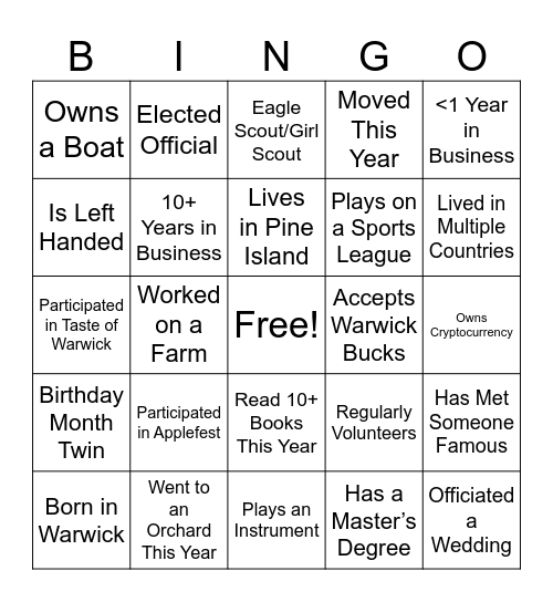 chamber bingo Card