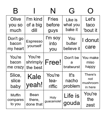 Food puns Bingo Card