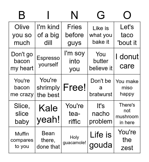 Food puns Bingo Card
