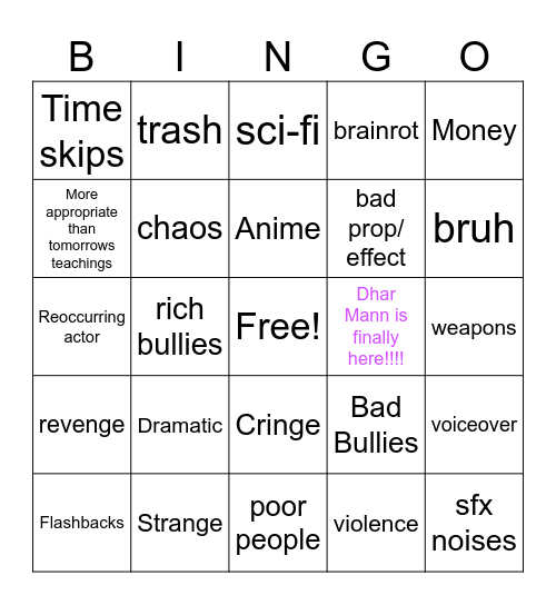 Dhar Mann Bingo Card