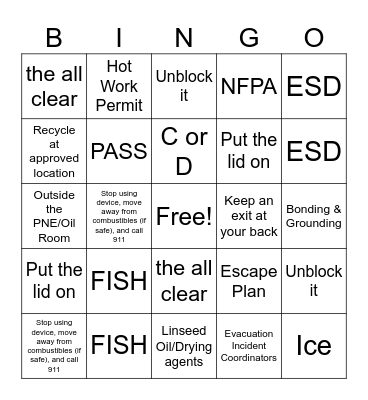 Fire Safety Month Bingo Card