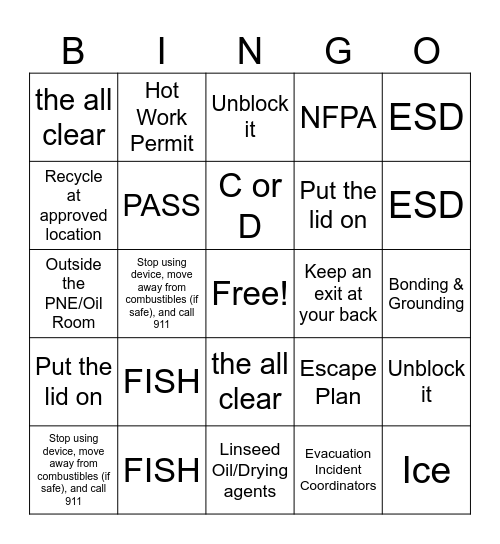 Fire Safety Month Bingo Card