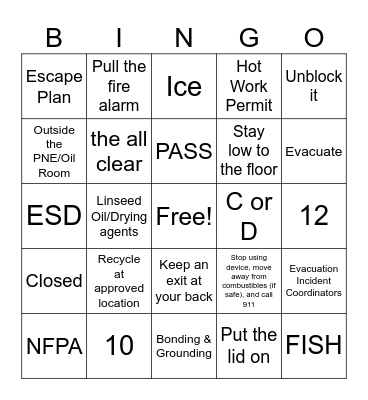 Fire Safety Month Bingo Card