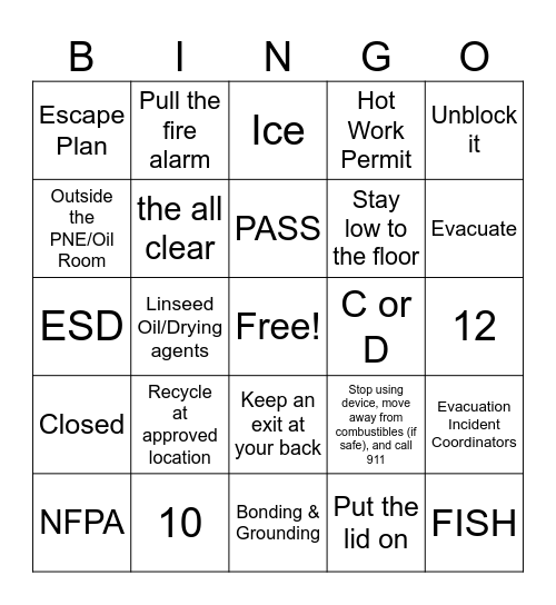 Fire Safety Month Bingo Card