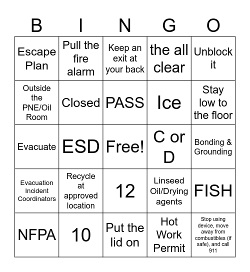 Fire Safety Bingo Card
