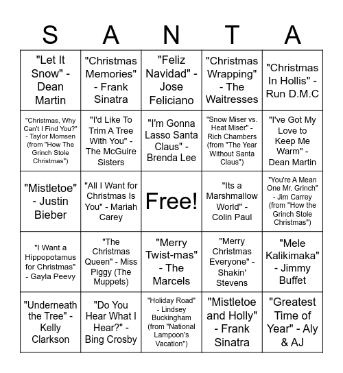 Christmas Party Bingo Card