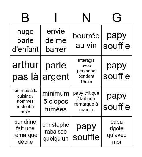 REPAS FAMILLE Bingo Card