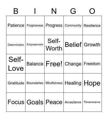 Recovery Bingo Card