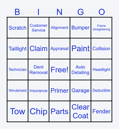 Gerber Collision & Glass Bingo Card