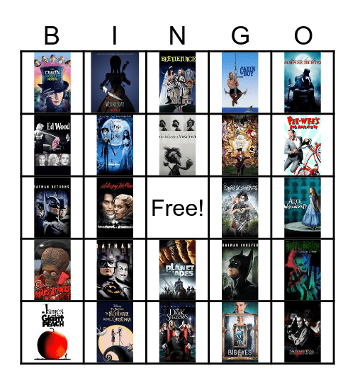 Tim Burton Bingo Card
