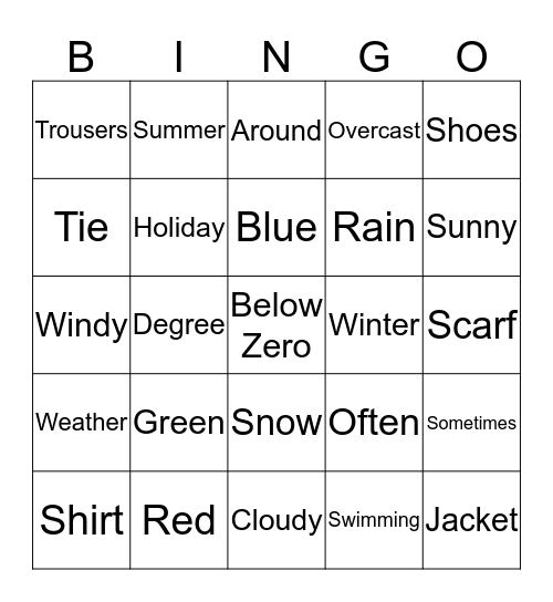 Revision Words Bingo Card