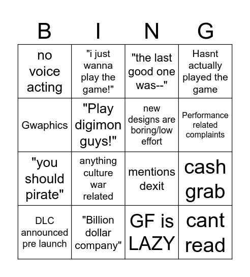 Anti pokemon video bingo Card