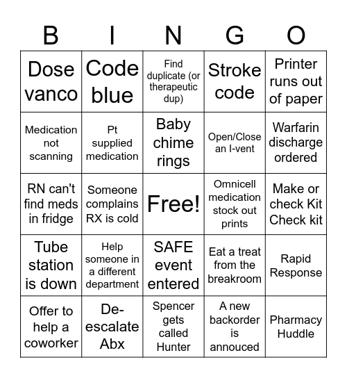 Pharmacy Week Bingo Card