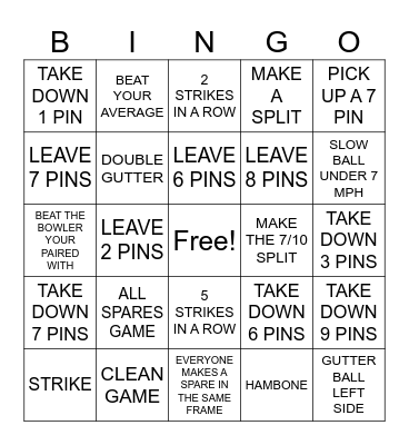 Friday Night Live Bowling Bingo Card