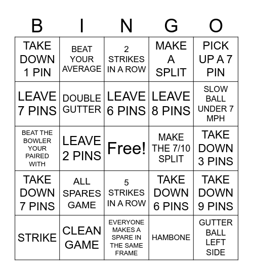 Friday Night Live Bowling Bingo Card