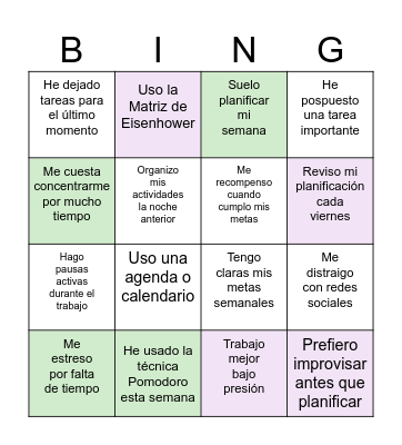Lidera tu tiempo Bingo Card