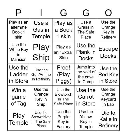 The Ultimate Roblox Piggy Book 2 Bingo (Private Server) Bingo Card