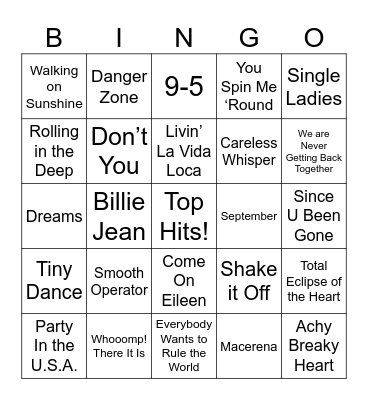 Top Hits Bingo Card