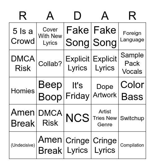 R E L E A S E Bingo Card