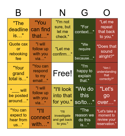 Expectation Setting Bingo Card