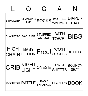 Baby Shower Gift Bingo Card