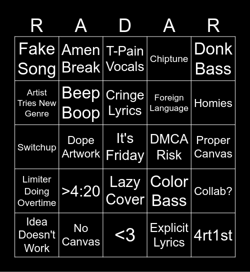 R E L E A S E Bingo Card