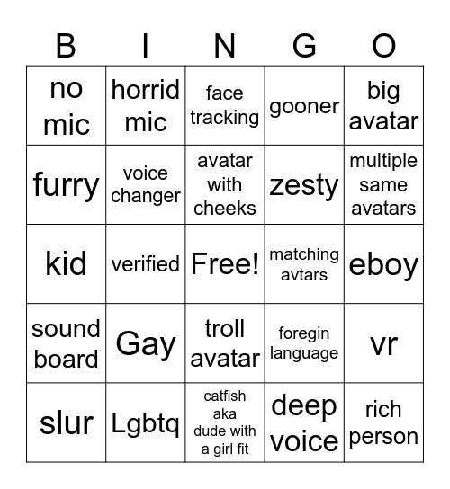 Mic up Slop Bingo Card