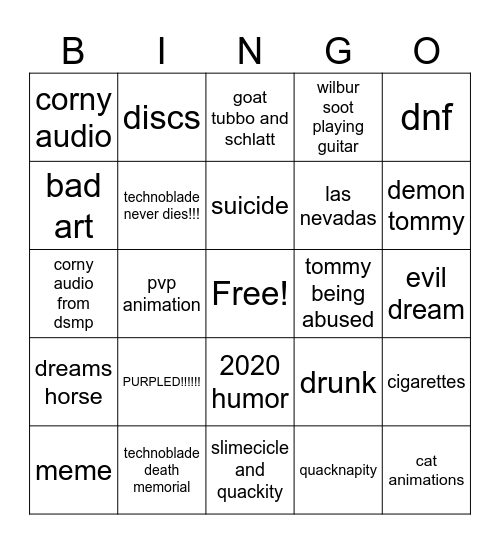 dsmp bingo Card