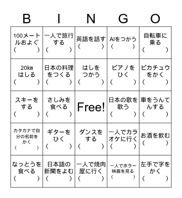 Potential verbs Bingo Card