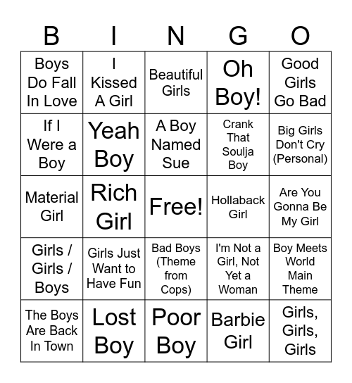 Baby Music Bingo Card
