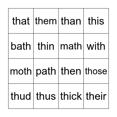 /th/ Sounds Bingo Card