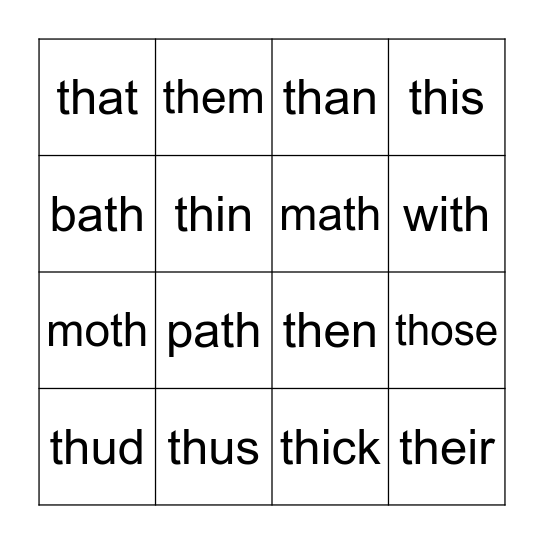 /th/ Sounds Bingo Card