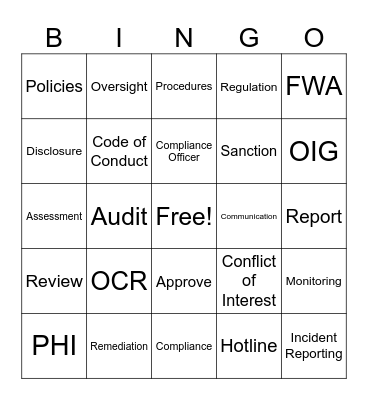Compliance Week Bingo Card
