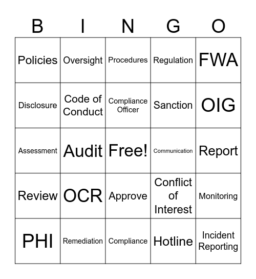 Compliance Week Bingo Card