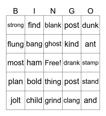 Glued Sounds and Exceptions Bingo Card