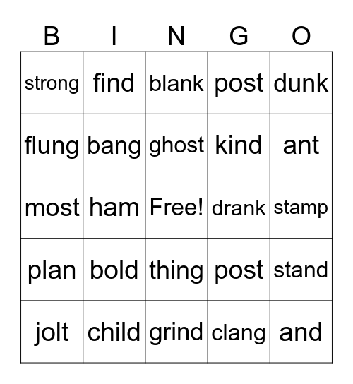 Glued Sounds and Exceptions Bingo Card