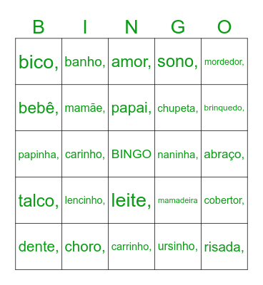 Chá de Fraldas do Bernardo Bingo Card