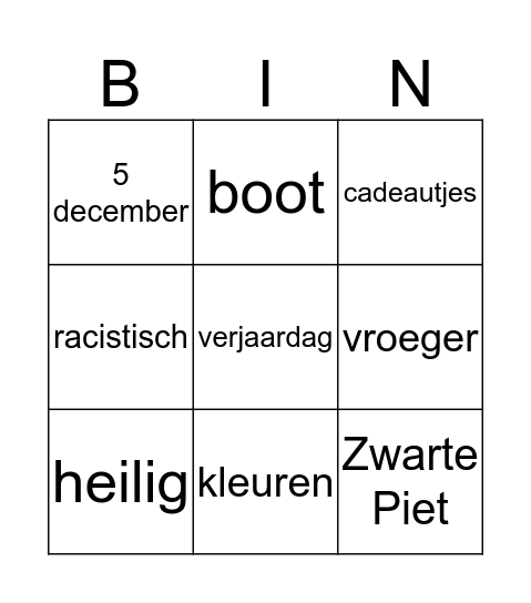 Sinterklaas Bingo Card