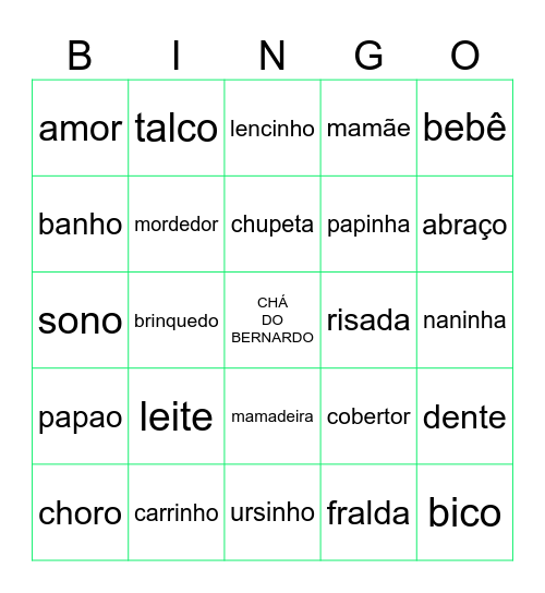 Chá de Fraldas do Bernardo Bingo Card