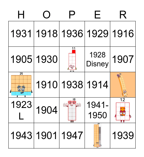 Number blocks Bingo Card