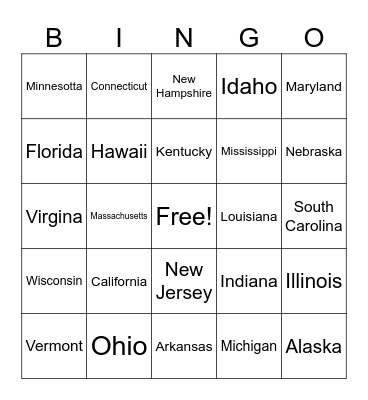 Capitals Bingo Card